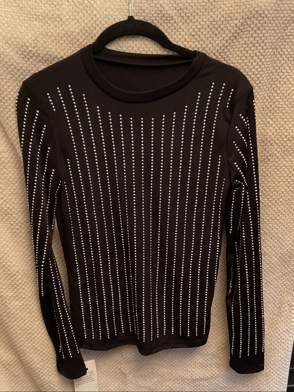 Black Long-Sleeve Studded Women's Top